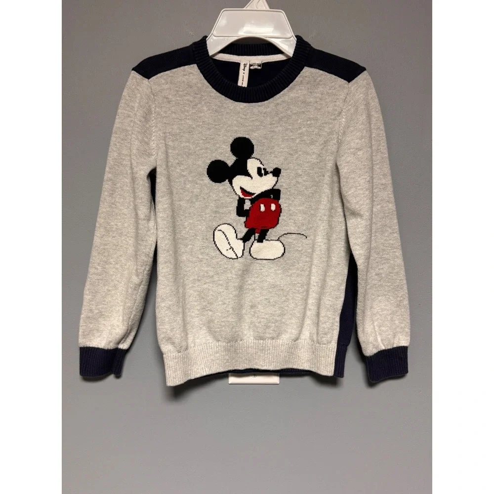 Janie and Jack Disney Mickey Mouse Kids Sweater Gray Navy Blue Cotton Size 7